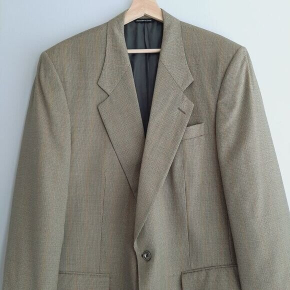 SAVILE ROW 100% Wool Blazer Jacket Plaid Beige Men's Sz 42 R - Picture 4 of 14